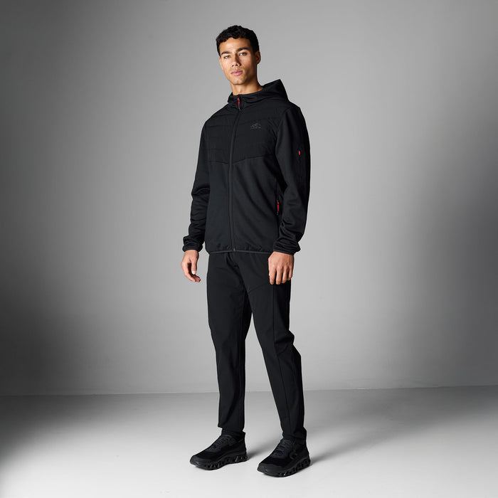 Men's Grid Fleece Hybrid Tracksuit in black – three-quarter front view with quilted fleece jacket