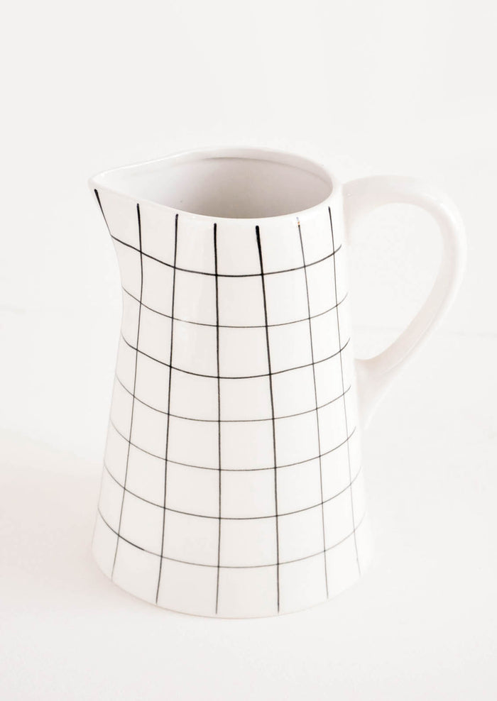 Grid Print Ceramic Pitcher in White & Black - LEIF