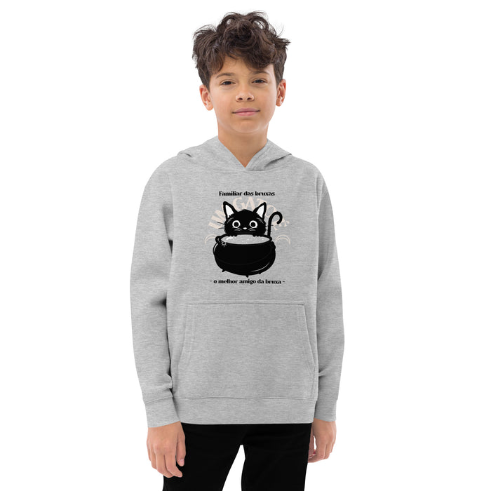 Halloween Witch Cat Kids Fleece Hoodie