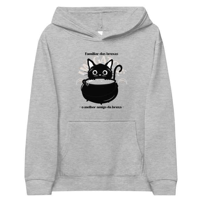 Halloween Witch Cat Kids Fleece Hoodie