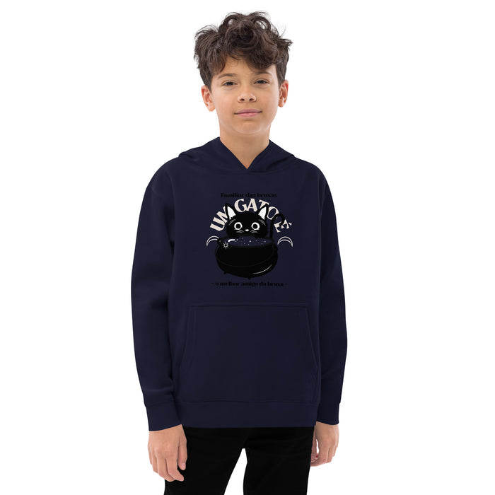 Halloween Witch Cat Kids Fleece Hoodie