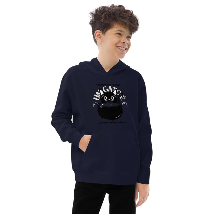 Halloween Witch Cat Kids Fleece Hoodie