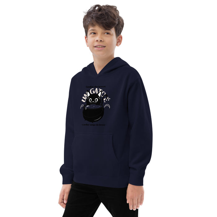 Halloween Witch Cat Kids Fleece Hoodie