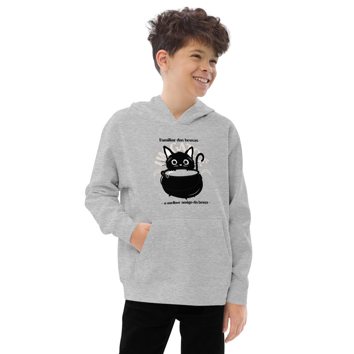 Halloween Witch Cat Kids Fleece Hoodie
