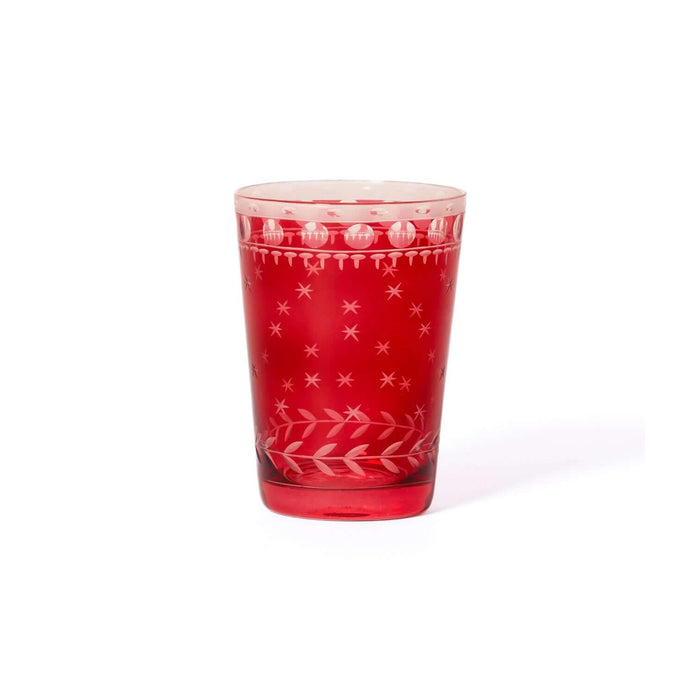 Hand Cut Glass / Tealight Holder - Red - CARLYLE AVENUE