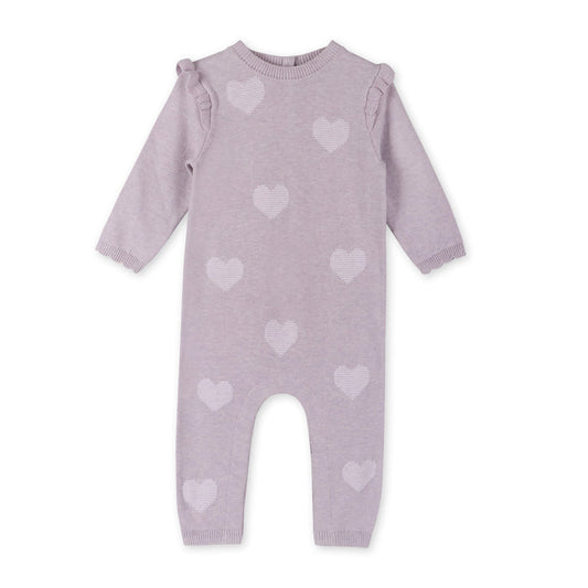 Hearts Jacquard Knit Baby Coverall Jumpsuit (Organic Cotton)
