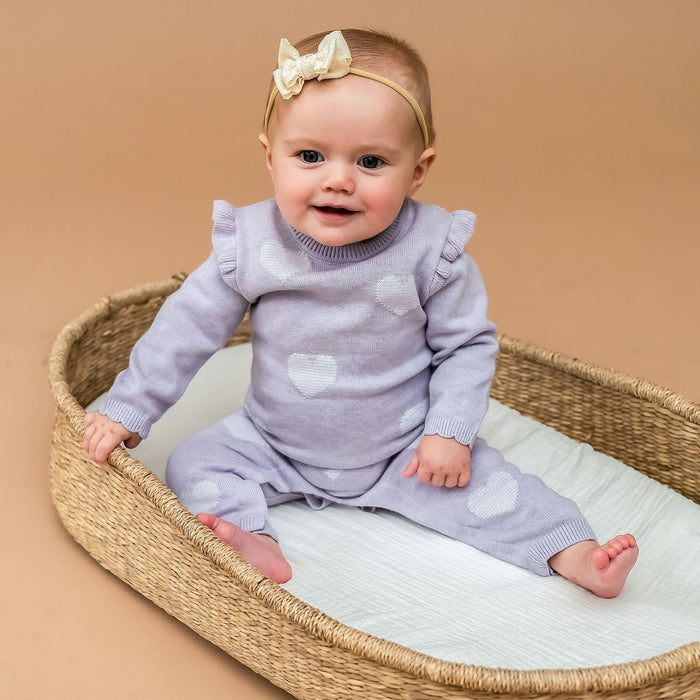 Hearts Jacquard Knit Baby Jumpsuit (Organic Cotton)