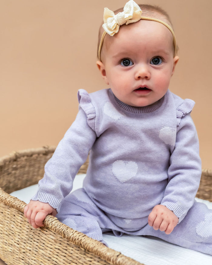Hearts Jacquard Knit Baby Jumpsuit (Organic Cotton)