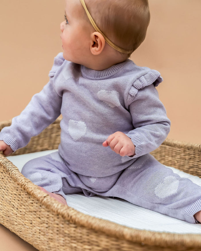Hearts Jacquard Knit Baby Jumpsuit (Organic Cotton)