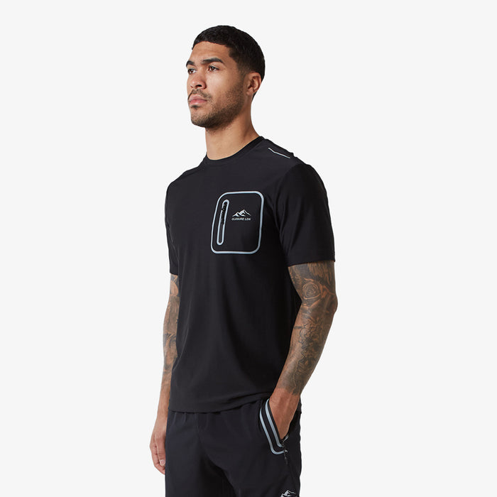 Men's  Black Heat Seal Zip Pocket T-Shirt  Closure London  Front View