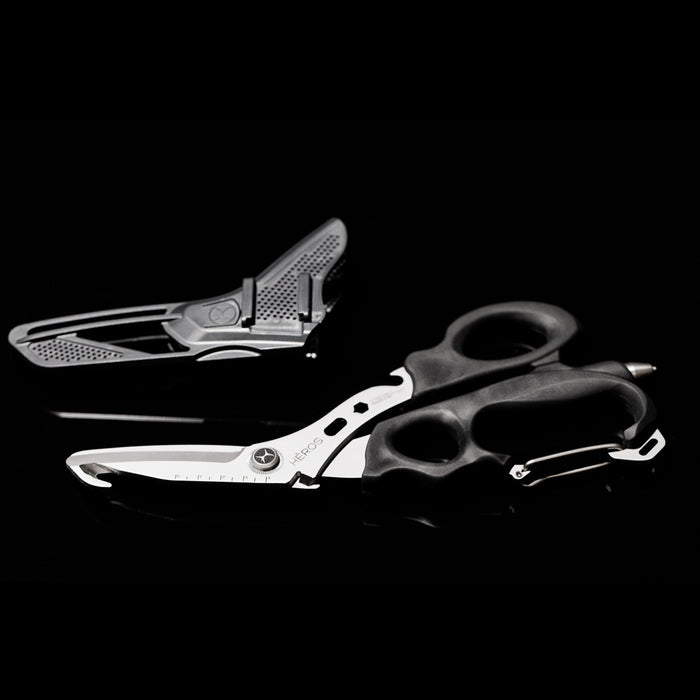 Heros shears, black, on black background with sheath