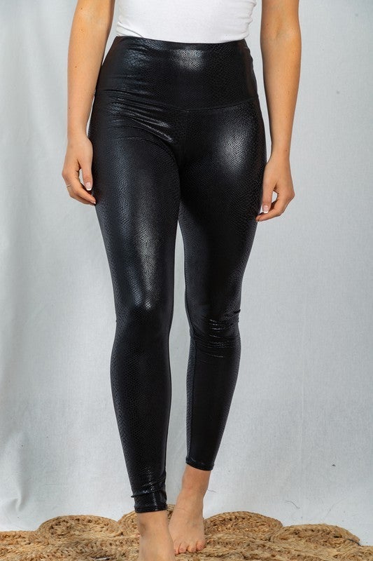 High Waisted Snake Print Knit Leggings