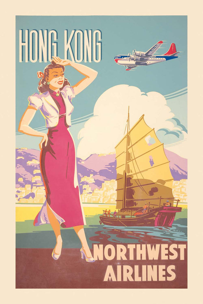 Hong Kong Travel Poster by Northwest Airlines, 1950