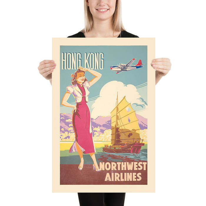 Hong Kong Travel Poster by Northwest Airlines, 1950