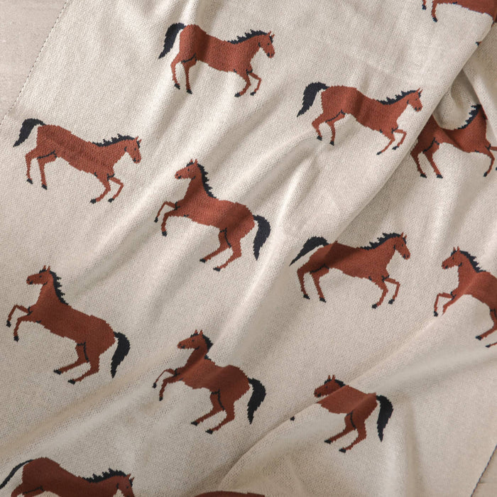 Horse - Organic Cotton Jacquard Sweater Knit Baby Blanket -  by Carlyle Avenue