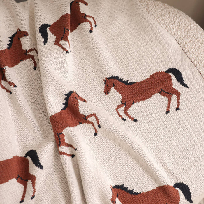 Horse - Organic Cotton Jacquard Sweater Knit Baby Blanket -  by Carlyle Avenue