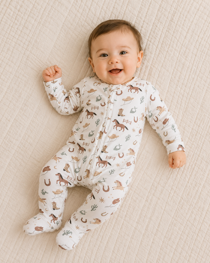 Baby Wearing Howdy Horse Baby Footie, Organic Jersey by Viverano