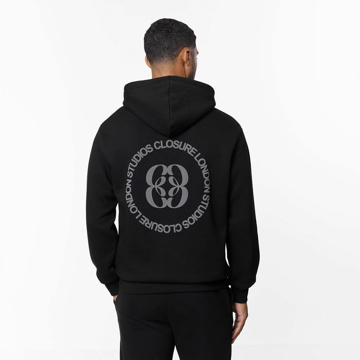 Icon Back Print Relaxed Hoodie | Black