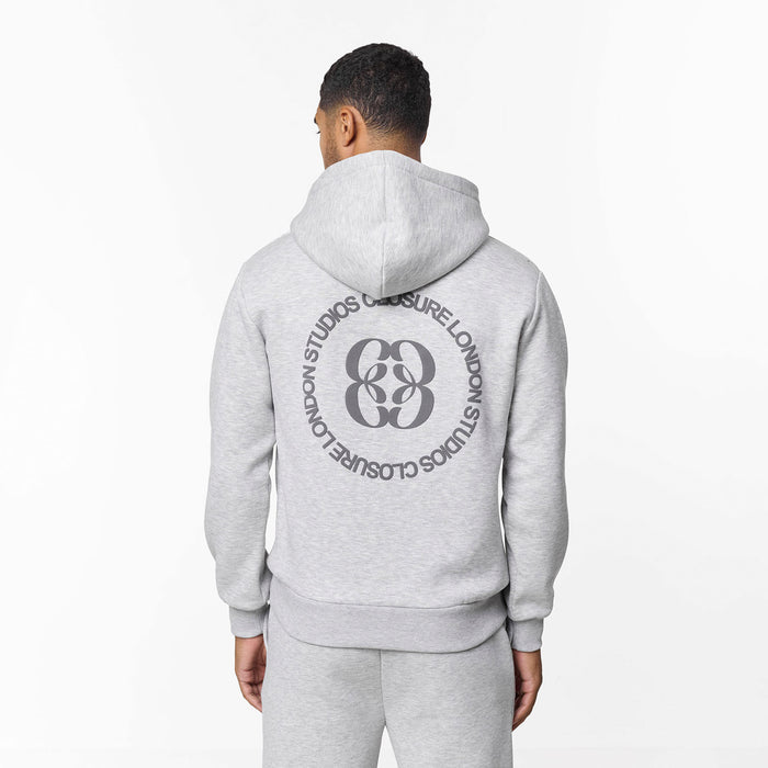 Icon Back Print Relaxed Hoodie | Grey Marl