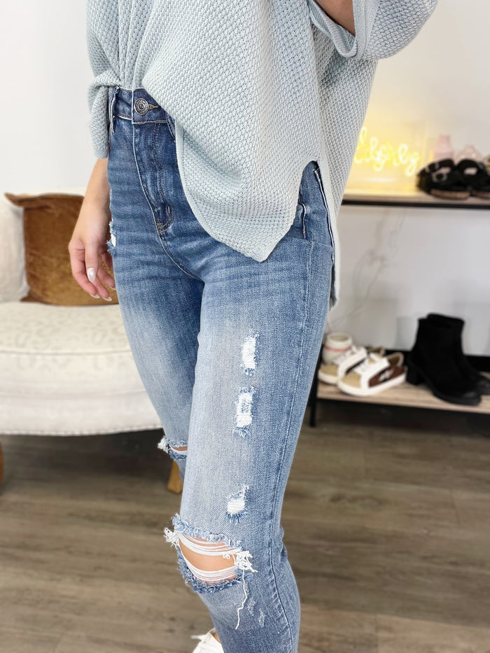 RISEN- High Rise Vintage Wash Skinny Jeans