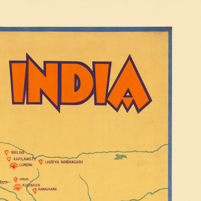 India Travel Poster: The Land of Lord Buddha by D. Newsome