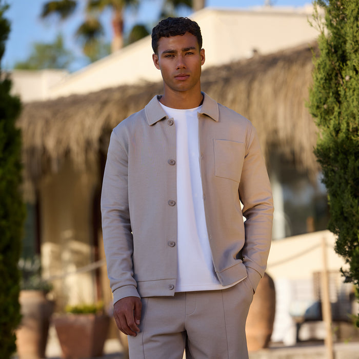 Interlock Button Up Jacket | Stone