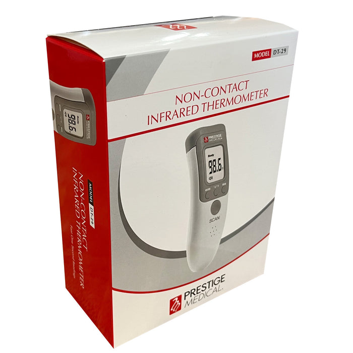 IR Non-Contact Thermometer, Front angled in packaging