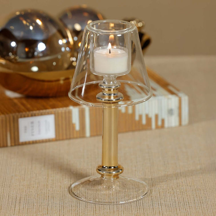 Isola Glass Tealight Lamp - Clear and Gold - Tealight Holders by Carlyle Avenue