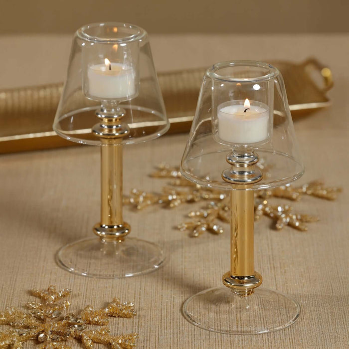 Isola Glass Tealight Lamp - Clear and Gold - Tealight Holders by Carlyle Avenue