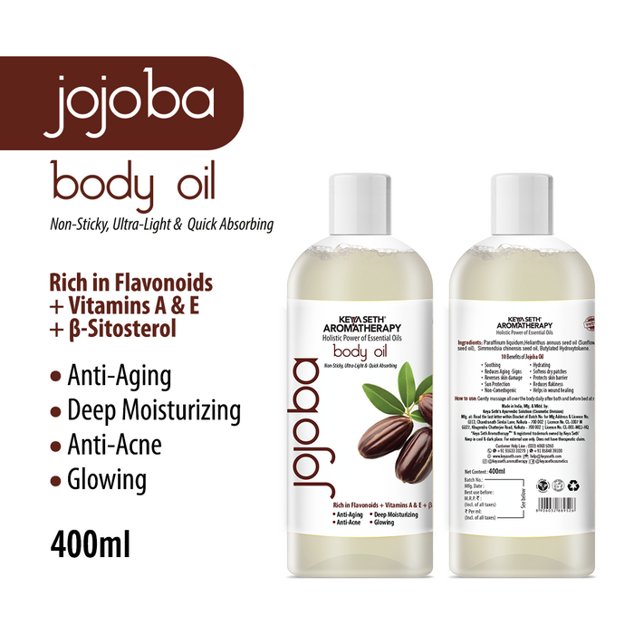 Jojoba Body Oil - Anti-Ageing, Anti-Acne, Deep Moisturizing For Glowing Skin; Non-Sticky, Quick-Absorbing - Keya Seth Aromatherapy