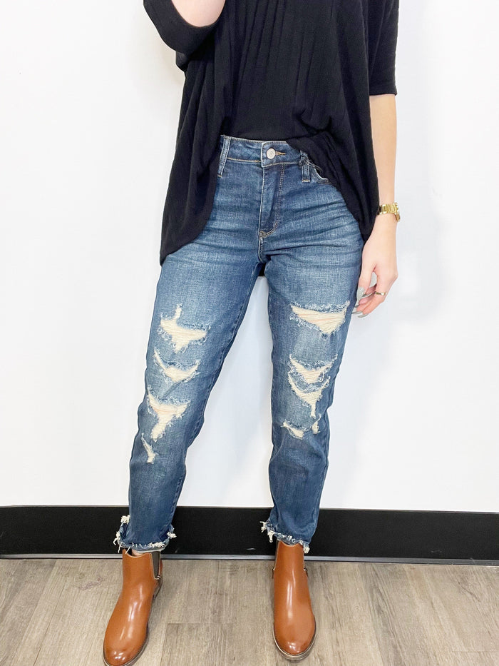 Judy Blue Dark Wash High Rise Destroyed Boyfriend Jeans