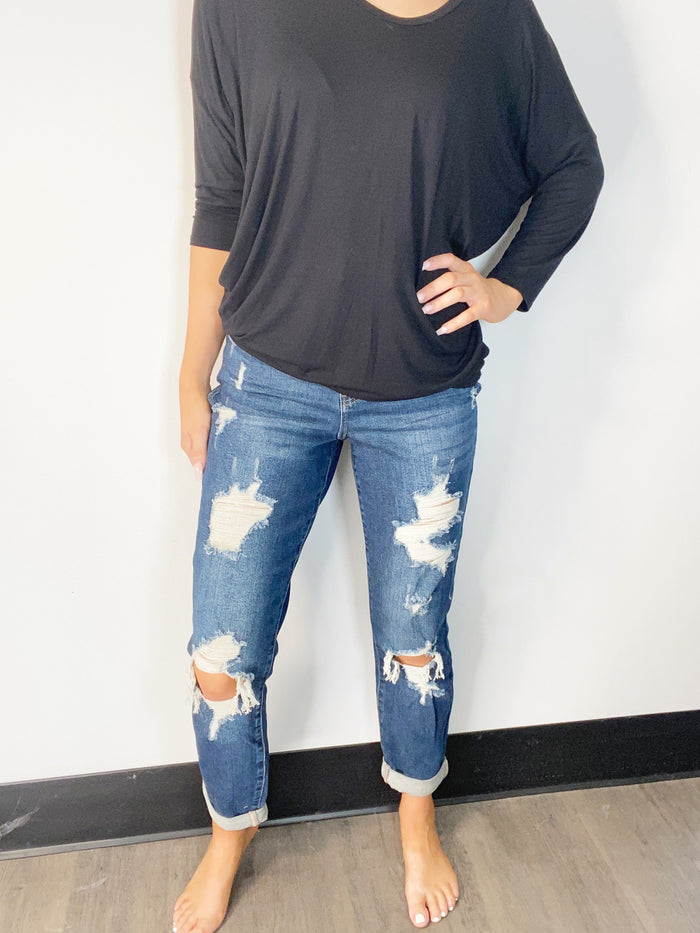 Judy Blue High Waist Destroyed Cuff Boyfriend Jeans