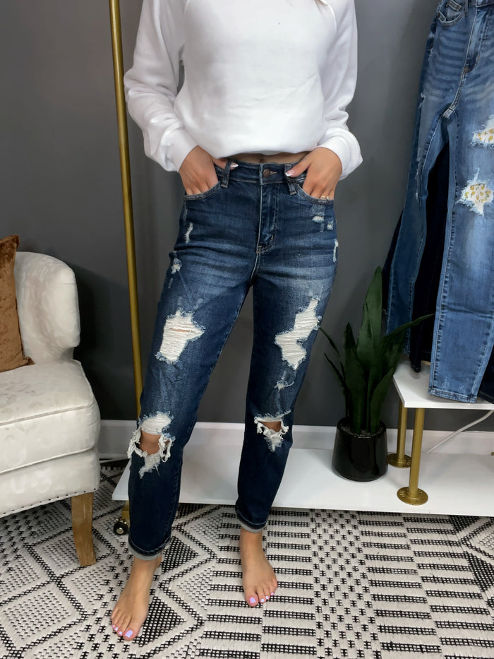 Judy Blue High Waist Destroyed Cuff Boyfriend Jeans