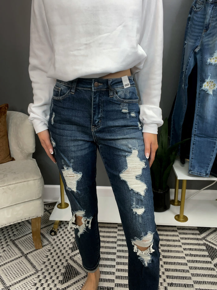 Judy Blue High Waist Destroyed Cuff Boyfriend Jeans