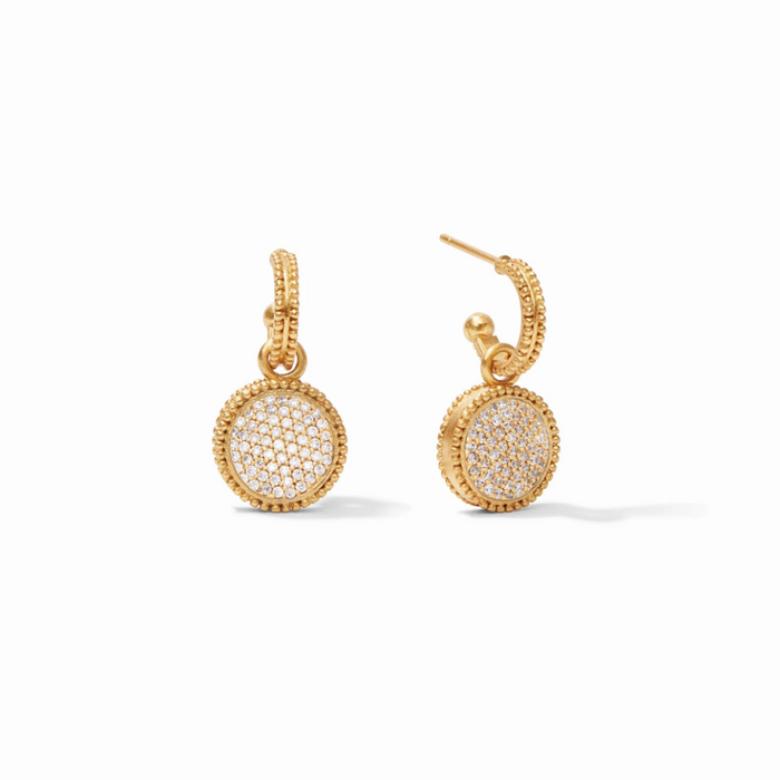 Julie Vos Fleur-de-Lis Hoop & Charm Earring Earrings in Pave Clear at Wrapsody