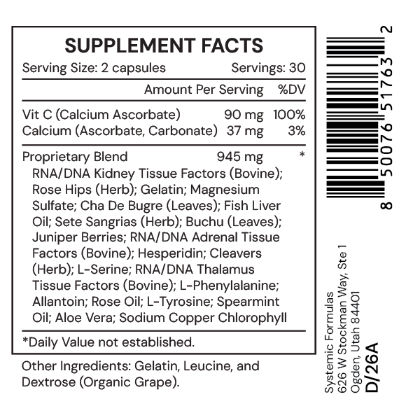 K - Kidney by Systemic Formulas — Supplement Facts