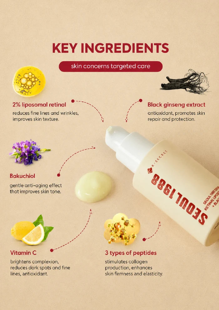 Product packaging with key ingredients listed on a beige background