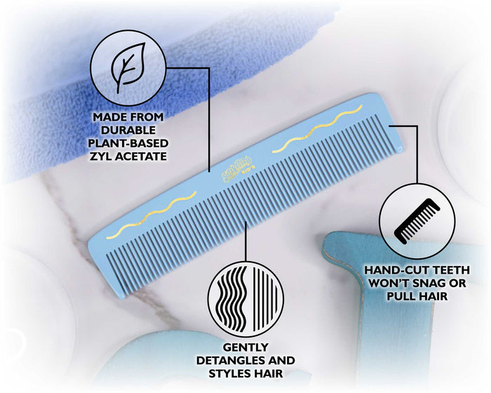 Blue comb with features highlighted on a white background