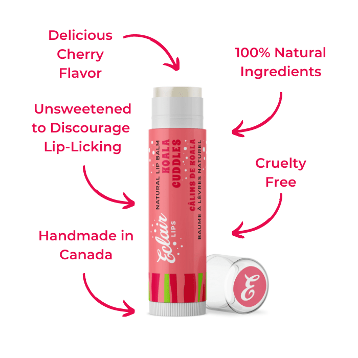 Eclair Koala Cuddles lip balm, Cherry Flavor, Natural Ingredients, Cruelty-Free