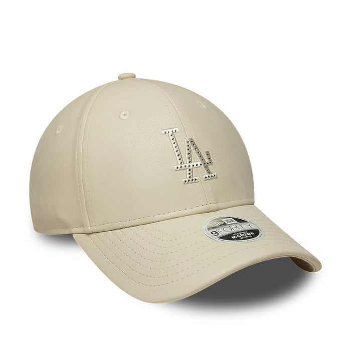 Pictured is this Womens MLB Diamante PU LA Dodgers 9FORTY M-Crown cap in cream. 3