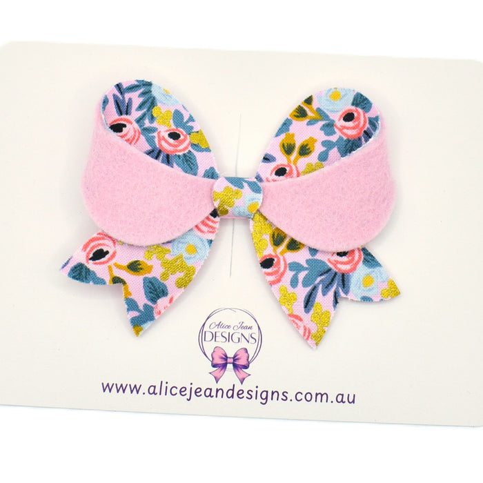 Large Bow Hair Clip - dusty pink gold floral