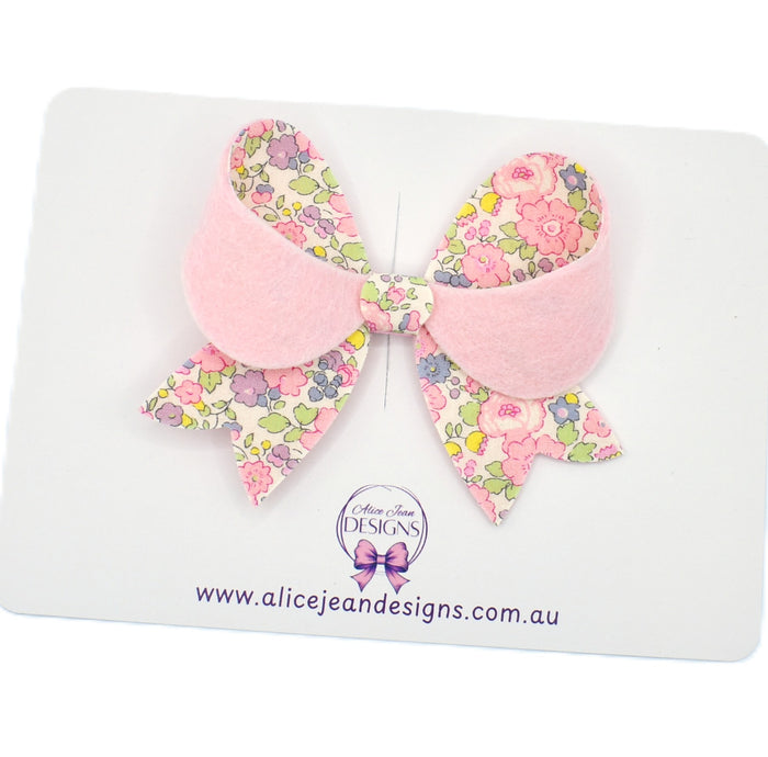 Large Bow Hair Clip - pink floral