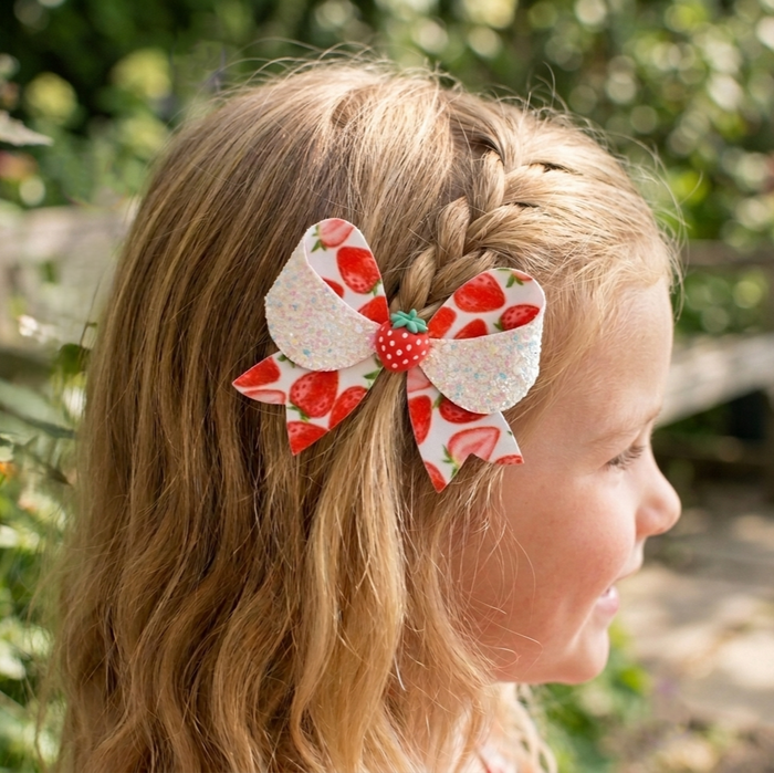 Large Bow Hair Clip  - Strawberries