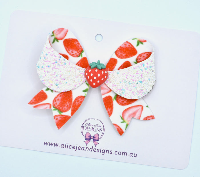 Large Bow Hair Clip  - Strawberries