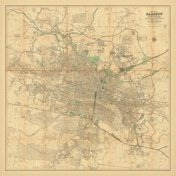 Large Map of Glasgow by Bartholomew, 1903: Railroads, River Clyde, Parks