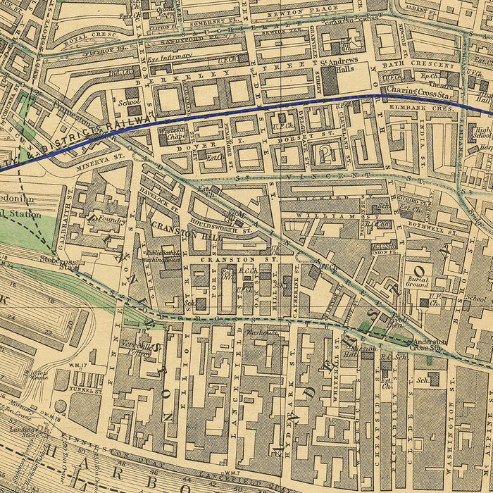 Large Map of Glasgow by Bartholomew, 1903: Railroads, River Clyde, Parks