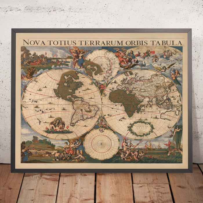 Large Masterpiece World Map by Danckerts, 1696: Mythical Lands, Decorative Border