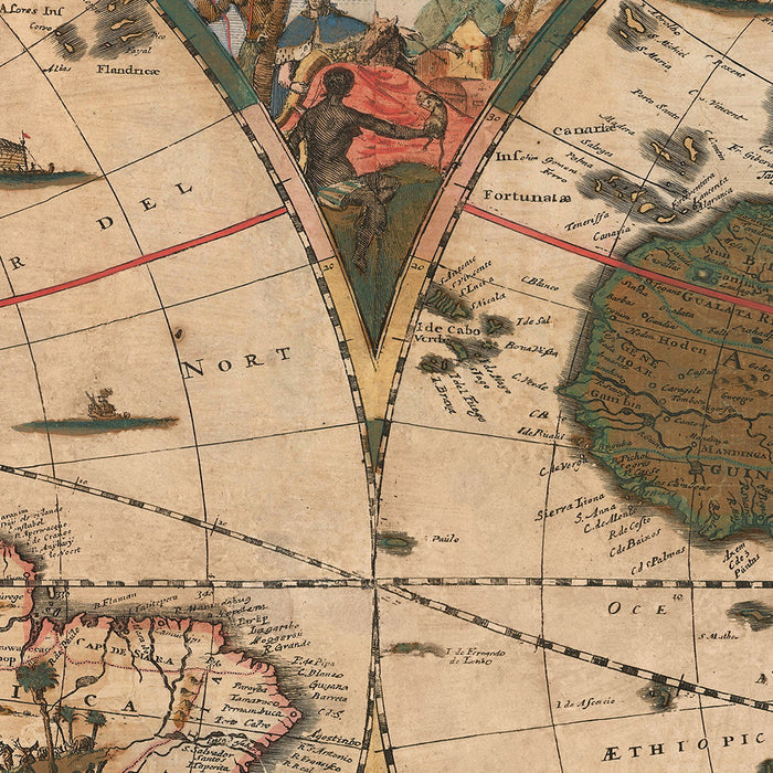 Large Masterpiece World Map by Danckerts, 1696: Mythical Lands, Decorative Border