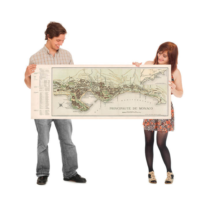 Large Old Map of Monaco by Fissore, 1943: Monte-Carlo, Casino, La Condamine, Musée Océanographique, Jardins St. Martin