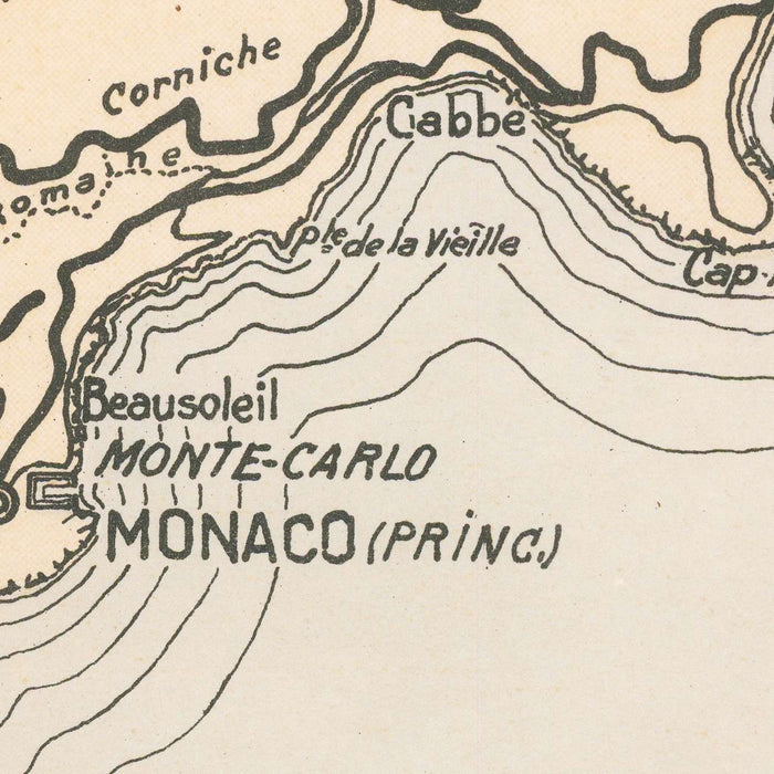 Large Old Map of Monaco by Fissore, 1943: Monte-Carlo, Casino, La Condamine, Musée Océanographique, Jardins St. Martin